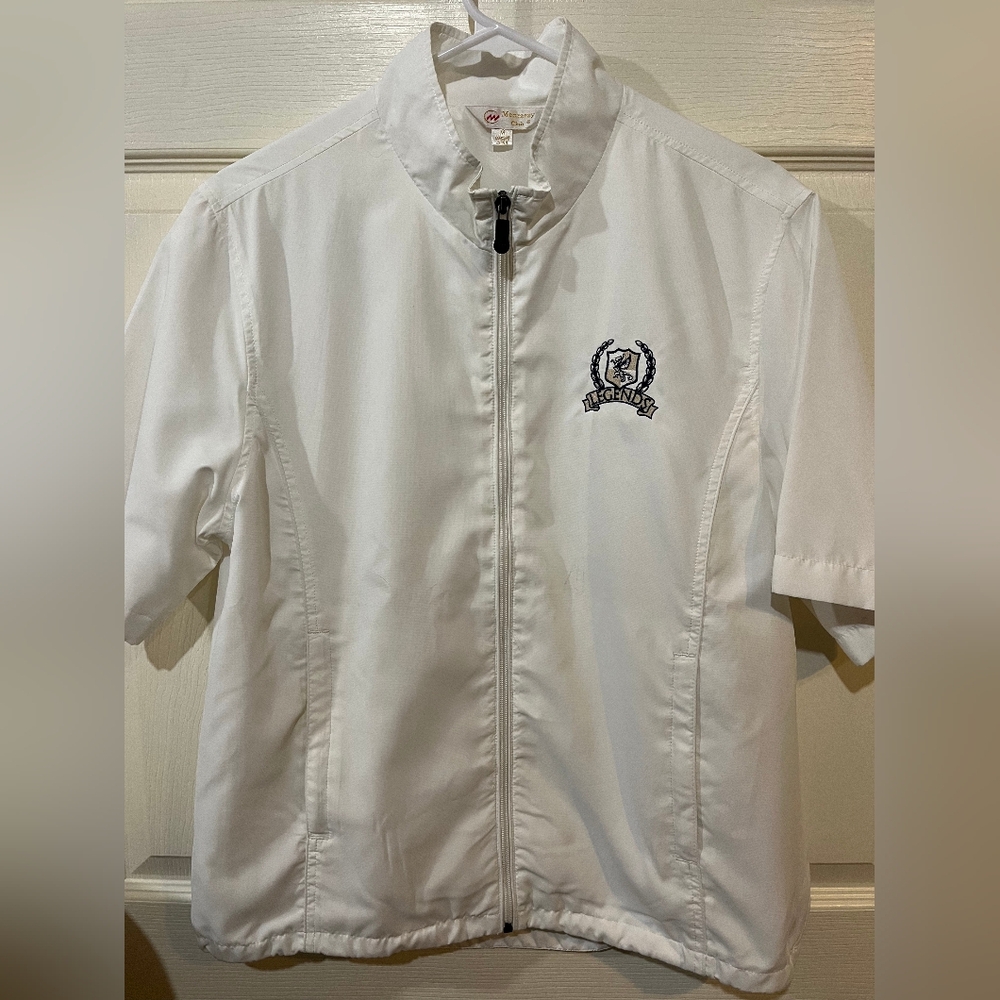 White Short Sleeve Zip-Up Golf Jacket with Embroidered Logo